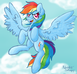 Size: 2048x1966 | Tagged: safe, artist:midnight-soliloquy, derpibooru import, rainbow dash, pegasus, pony, cloud, sky, solo