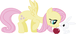 Size: 5000x2290 | Tagged: safe, artist:eamon-valda, angel bunny, fluttershy, pegasus, pony, apple, simple background, transparent background, vector