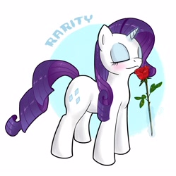 Size: 2812x2827 | Tagged: safe, artist:hieronymuswhite, rarity, pony, unicorn, eyes closed, flower, high res, rose, smelling, solo