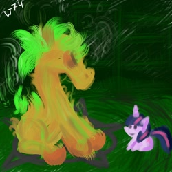 Size: 1280x1280 | Tagged: safe, artist:w74, derpibooru import, twilight sparkle, demon, 30 minute art challenge, fire, summoning