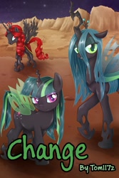 Size: 600x900 | Tagged: safe, artist:jesuka, queen chrysalis, twilight sparkle, oc, changeling, changeling queen, fanfic:change, braid, changeling queen oc, changelingified, fanfic, fanfic art, fanfic cover, female, queen twilight, red changeling, species swap