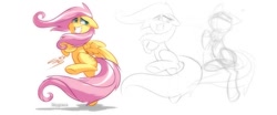 Size: 1024x424 | Tagged: dead source, safe, artist:skygracer, fluttershy, pegasus, pony, simple background, sketch, white background