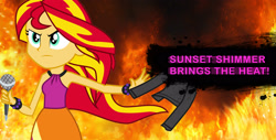 Size: 2560x1300 | Tagged: safe, artist:alicornoverlord, sunset shimmer, equestria girls, rainbow rocks, fiery shimmer, fire, frown, style emulation, super smash bros., super smash bros. 4, upset, waifu