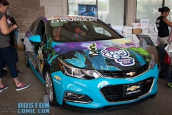 Size: 1012x675 | Tagged: safe, discord, queen chrysalis, twilight sparkle, twilight sparkle (alicorn), alicorn, human, boston comic con, car, chevrolet, chevrolet cruze, guardians of harmony, irl, irl human, itasha, photo