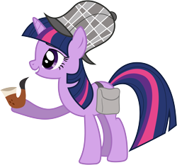 Size: 3930x3670 | Tagged: safe, artist:90sigma, derpibooru import, twilight sparkle, unicorn twilight, pony, unicorn, mmmystery on the friendship express, bubble pipe, deerstalker, female, hat, mare, pipe, sherlock holmes, simple background, solo, transparent background, vector