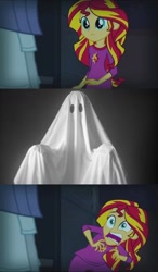 Size: 596x1024 | Tagged: safe, sunset shimmer, ghost, human, equestria girls, 2spooky, bedsheet ghost, exploitable meme, meme, sunset screamer