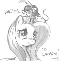 Size: 500x500 | Tagged: safe, artist:johnjoseco, fluttershy, pegasus, pony, an american tail, crossover, don bluth, grayscale, monochrome, tanya mouskewitz