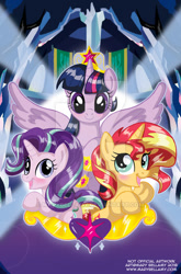 Size: 400x607 | Tagged: safe, artist:marybellamy, starlight glimmer, sunset shimmer, twilight sparkle, twilight sparkle (alicorn), alicorn, pony, unicorn, counterparts, female, magical trio, mare, san diego comic con, twilight's counterparts, watermark