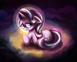 Size: 2500x2000 | Tagged: safe, artist:kallarmo, starlight glimmer, pony, unicorn, floppy ears, halo, prone, sad, solo