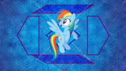 Size: 2560x1440 | Tagged: safe, artist:kysss90, artist:laszlvfx, derpibooru import, edit, rainbow dash, pegasus, pony, abstract background, flying, solo, wallpaper, wallpaper edit