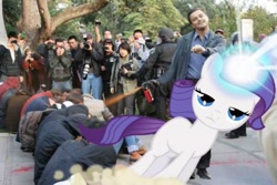 Size: 500x333 | Tagged: safe, artist:darthneuro, rarity, human, leonardo dicaprio, pepper spray, pepper spray cop, rariquest