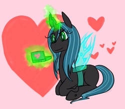 Size: 955x836 | Tagged: safe, artist:ryuredwings, queen chrysalis, changeling, changeling queen, cute, cutealis, filly, filly queen chrysalis, gaming, solo, video game