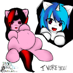 Size: 1024x1024 | Tagged: safe, artist:nothingbutponiesro, dj pon-3, vinyl scratch, oc, oc:anarchy dash, alicorn, pony, fetish, soft vore, vore