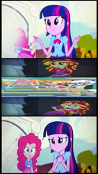 Size: 438x775 | Tagged: safe, pinkie pie, sunset shimmer, twilight sparkle, twilight sparkle (alicorn), alicorn, equestria girls, rainbow rocks, 1000 hours in ms paint, 1000 years in photoshop, exploitable meme, meme, ms paint, photoshop phail, pinkie sticks her face into the portal meme, sunset screamer, the meme that never ends, wrong aspect ratio