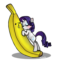 Size: 1747x1971 | Tagged: safe, artist:poppeto, rarity, pony, unicorn, banana, crack shipping, female, male, straight, wat, yaranaika