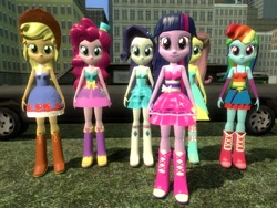 Size: 1024x768 | Tagged: safe, artist:sonic5421, derpibooru import, applejack, fluttershy, pinkie pie, rainbow dash, rarity, twilight sparkle, twilight sparkle (alicorn), alicorn, equestria girls, 3d, bare shoulders, fall formal outfits, gmod, humane five, humane six, limousine, sleeveless, strapless