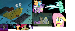 Size: 1110x462 | Tagged: safe, derpibooru import, edit, edited screencap, screencap, apple bloom, applejack, derpy hooves, doctor whooves, fluttershy, rainbow dash, rarity, scootaloo, spike, twilight sparkle, dragon, earth pony, pegasus, pony, unicorn, bed, female, filly, male, mare, pillow, stallion