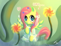 Size: 600x450 | Tagged: safe, artist:ninjaham, fluttershy, pegasus, pony, clothes, dress, flower, heart, solo