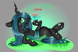 Size: 3000x2000 | Tagged: safe, artist:mojmojsanna, queen chrysalis, changeling, changeling queen, drink, on back, solo