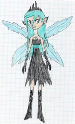 Size: 1268x2096 | Tagged: safe, artist:pokeneo1234, queen chrysalis, human, humanized, solo, traditional art, winged humanization