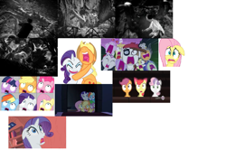 Size: 1175x782 | Tagged: safe, derpibooru import, apple bloom, applejack, fluttershy, pinkie pie, rainbow dash, rarity, scootaloo, spike, sweetie belle, twilight sparkle, crab, dinosaur, dragon, earth pony, insect, octopus, pegasus, pony, spider, unicorn, creepy, cutie mark crusaders, giant crab, king kong, macro, mane six, meme, sailor, scary, screaming