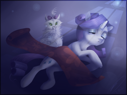 Size: 1600x1200 | Tagged: safe, artist:imalou, opalescence, rarity, pony, unicorn, fabric, sleeping