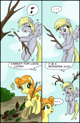 Size: 2161x3303 | Tagged: safe, artist:ciriliko, carrot top, derpy hooves, golden harvest, pegasus, pony, comic, creeper, female, high res, mare