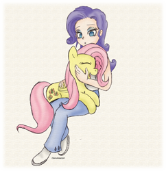 Size: 1000x1031 | Tagged: safe, artist:claireannecarr, fluttershy, rarity, clothes, female, humanized