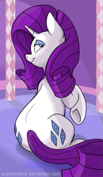 Size: 391x670 | Tagged: safe, artist:spainfischer, rarity, pony, unicorn, female, looking back, mare, purple mane, solo, white coat