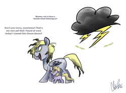 Size: 1300x961 | Tagged: safe, artist:romaniz, derpy hooves, dinky hooves, pegasus, pony, female, lightning, mare, stormcloud