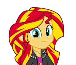 Size: 485x413 | Tagged: safe, artist:mohawgo, sunset shimmer, equestria girls, cute, earbuds, faic, looking at you, shimmerbetes, simple background, smiling, solo, transparent background, vector, when she smiles