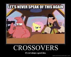 Size: 750x600 | Tagged: safe, fluttershy, pegasus, pony, a goofy movie, crossover, demotivational poster, goofy, meme, patrick star, spongebob squarepants, valentine's day (spongebob episode)