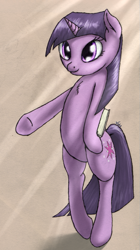 Size: 615x1095 | Tagged: safe, artist:vabla, derpibooru import, twilight sparkle, bipedal, book, solo, standing