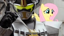 Size: 1096x628 | Tagged: safe, fluttershy, pegasus, pony, beet j. stag, go-busters, photo, super sentai