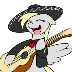 Size: 800x800 | Tagged: safe, artist:kloudmutt, derpy hooves, pegasus, pony, cute, female, floppy ears, guitar, hat, mare, mariachi, mexican, sombrero