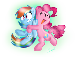 Size: 900x682 | Tagged: safe, artist:zanykat0, derpibooru import, pinkie pie, rainbow dash, earth pony, pegasus, pony, female, hug, mare