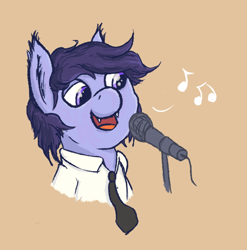 Size: 600x608 | Tagged: safe, artist:sandwichdelta, oc, oc only, oc:moon rock, bat pony, pony, clothes, microphone, necktie