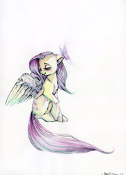 Size: 2538x3498 | Tagged: safe, artist:busoni, fluttershy, butterfly, pegasus, pony, high res, solo, traditional art