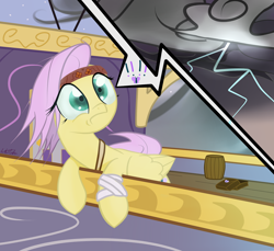 Size: 1200x1100 | Tagged: safe, artist:mattatatta, fluttershy, pegasus, pony, airship, survivor shy, thunderstorm