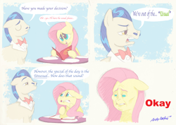 Size: 2296x1624 | Tagged: safe, artist:artsy-fartsie, fluttershy, horte cuisine, savoir fare, pegasus, pony, comic