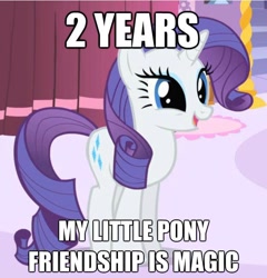 Size: 625x651 | Tagged: safe, rarity, pony, unicorn, anniversary, happy birthday mlp:fim, image macro, mlp fim's second anniversary, solo