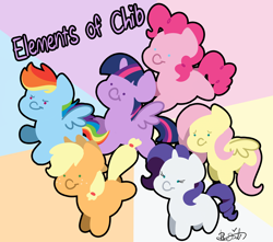 Size: 3392x3000 | Tagged: safe, artist:befishproductions, derpibooru import, applejack, fluttershy, pinkie pie, rainbow dash, rarity, twilight sparkle, twilight sparkle (alicorn), alicorn, earth pony, pegasus, pony, unicorn, chibi, high res, mane six, signature