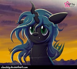 Size: 1008x900 | Tagged: safe, artist:clouddg, queen chrysalis, changeling, changeling queen, cute, cutealis, signature, smiling, solo