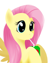 Size: 600x750 | Tagged: safe, artist:grumblepluck, fluttershy, pegasus, pony, female, juice box, solo