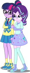 Size: 2400x5750 | Tagged: safe, artist:ggalleonalliance, artist:osipush, artist:steampunksalutation, sci-twi, starlight glimmer, twilight sparkle, equestria girls, alternate costumes, counterparts, embarrassed, equestria girls-ified, female, glasses, holding hands, lesbian, scitwistarlight, shipping, sunset's counterparts, twilight's counterparts, twistarlight