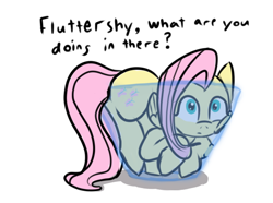 Size: 554x413 | Tagged: safe, artist:tanmansmantan, fluttershy, pegasus, pony, behaving like a cat, bowl, cute, dialogue, if i fits i sits, shyabetes, solo, underwater, water