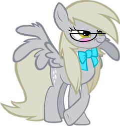 Size: 900x940 | Tagged: safe, artist:kiddysa-bunnpire, derpy hooves, pegasus, pony, blushing, bow, discordant derpy, discorded, female, glasses, mare