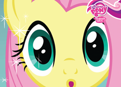 Size: 1211x867 | Tagged: safe, fluttershy, pegasus, pony, close-up, my little pony logo, official, solo, trading card