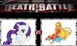 Size: 1080x648 | Tagged: safe, artist:darthwill3, rarity, pony, unicorn, crossover, death battle, meme, meta, stella (winx club), winx club