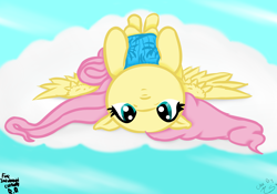 Size: 3374x2368 | Tagged: safe, artist:ro obsidian solitaire, fluttershy, pegasus, pony, cloud, high res, on back